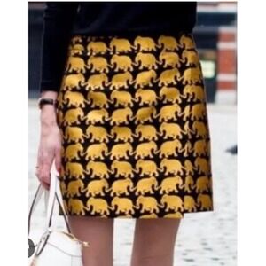 JCrew Elephant‎ Mini Skirt Jacquard Metallic Gold Black Lined 15"  Sz 00 EUC